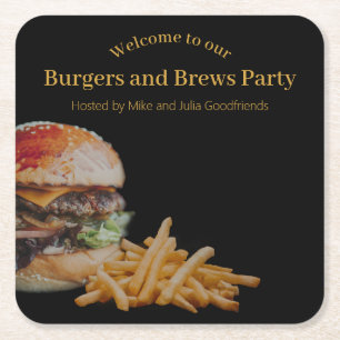 Porta-copo De Papel Quadrado Burgers e Brews Party