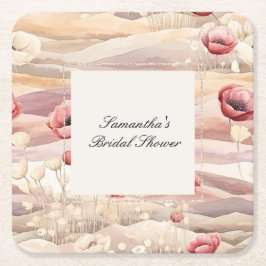 Porta-copo De Papel Quadrado Burgundy Cream Blush Chá de panela Floral