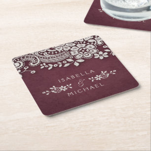 Porta-copo De Papel Quadrado Burgundy elegante vintage lace russa casamento
