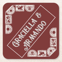 Burgundy Minimalist Paper Wedding Coasters