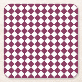 Porta-copo De Papel Quadrado Burgundy White Checker Diamond Pattern
