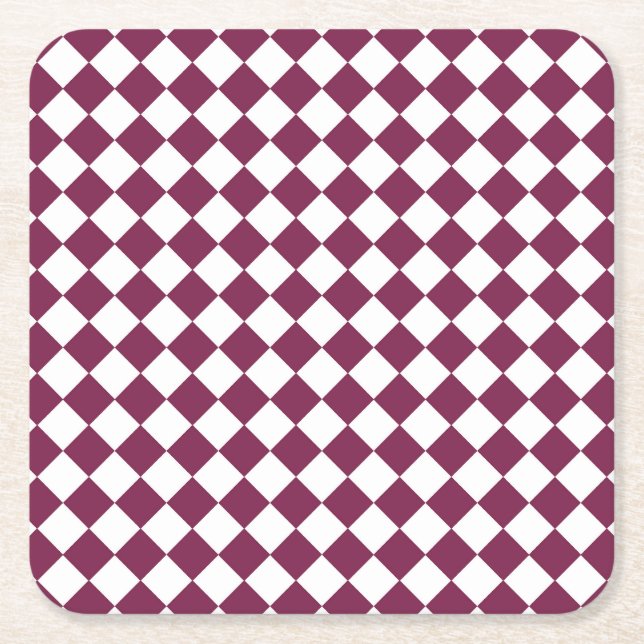Porta-copo De Papel Quadrado Burgundy White Checker Diamond Pattern (Frente)
