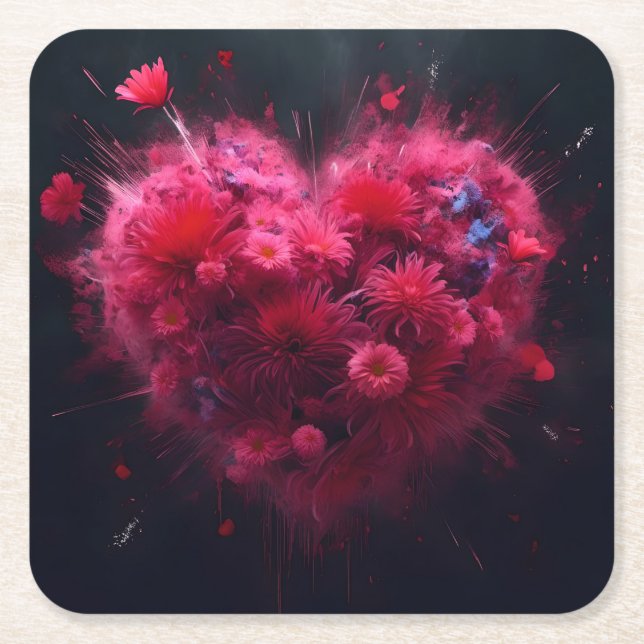 Porta-copo De Papel Quadrado Burst Cardíaco Rosa Vibrante (Frente)