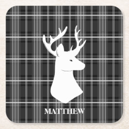 Porta-copo De Papel Quadrado Cabeça de Stag na Xadrez Preta e Branca