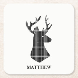 Porta-copo De Papel Quadrado Cabeça de Stag na Xadrez Preta e Branca
