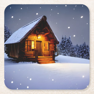 Porta-copo De Papel Quadrado Cabina de inverno Mágica para a meia-noite