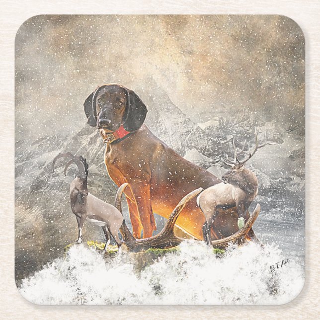 Porta-copo De Papel Quadrado Caça-Montanha Bávaro, Arte (Frente)