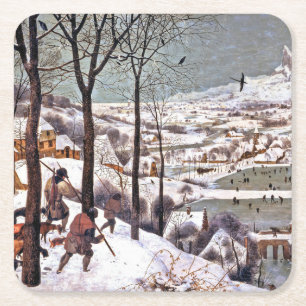 Porta-copo De Papel Quadrado Caçadores na neve, Pieter Bruegel, o Velho
