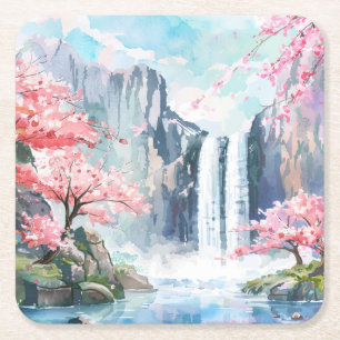 Porta-copo De Papel Quadrado Cachoeira na Primavera