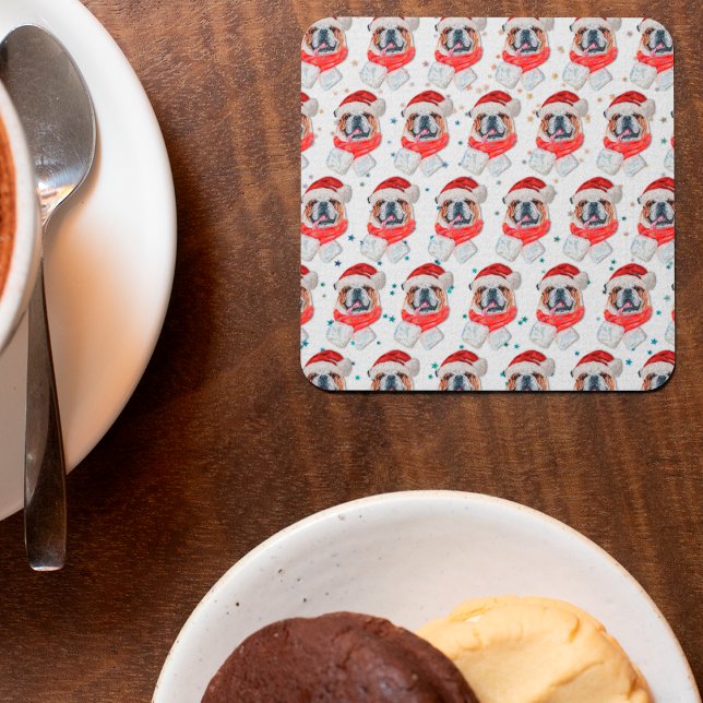 Porta-copo De Papel Quadrado Cachorro-Bulldog Inglês - Natal (Criador carregado)