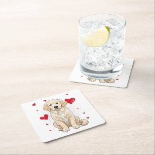 Porta-copo De Papel Quadrado Cachorro Cute English Cream Golden Retriever