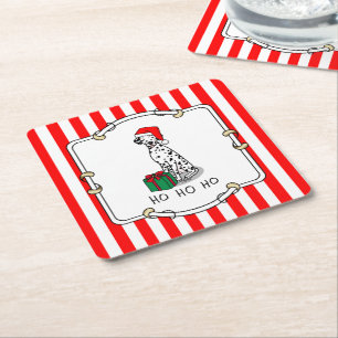 Porta-copo De Papel Quadrado Cachorro Dalmaciano de Santa Hat de Natal (preto 1