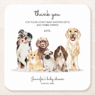 Porta-copo De Papel Quadrado Cachorro de Aquarela Fofo Obrigado festa de baby s