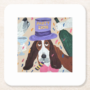 Porta-copo De Papel Quadrado Cachorro de Festa Basset Hound