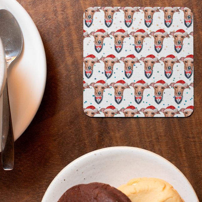 Porta-copo De Papel Quadrado Cachorro de Greyhound Italiano Criou Natal (Criador carregado)