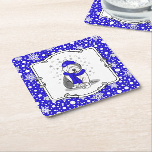 Porta-copo De Papel Quadrado Cachorro de Ovelino Inglês (Cinza 1), de cor azul-