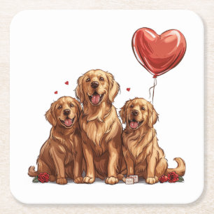 Porta-copo De Papel Quadrado Cachorro do dia de os namorados Ouro