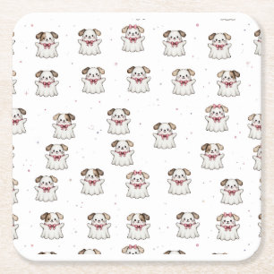 Porta-copo De Papel Quadrado Cachorro Fantasma Fofo Bandana de Halloween Laço R
