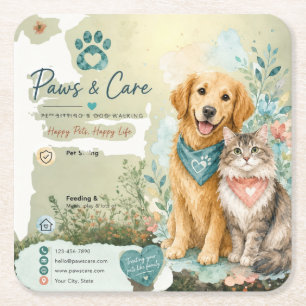 Porta-copo De Papel Quadrado Cachorro Fofo e Gato Pet Sitter Cão Passiante