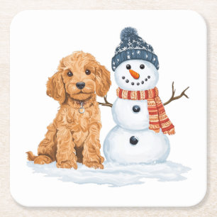 Porta-copo De Papel Quadrado Cachorro Goldendoodle de Inverno Boneco de Neve Fo