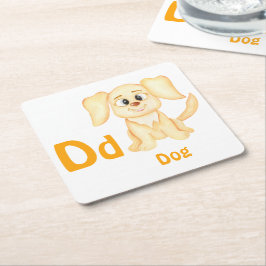 Porta-copo De Papel Quadrado Cachorro personalize ABC: Letra D - Adicione Seu N