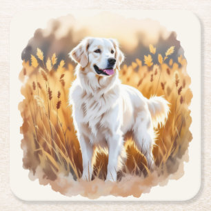 Porta-copo De Papel Quadrado Cachorro Retriever Dourado Branco