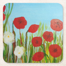 Porta-copo De Papel Quadrado Cachorros e margaridas