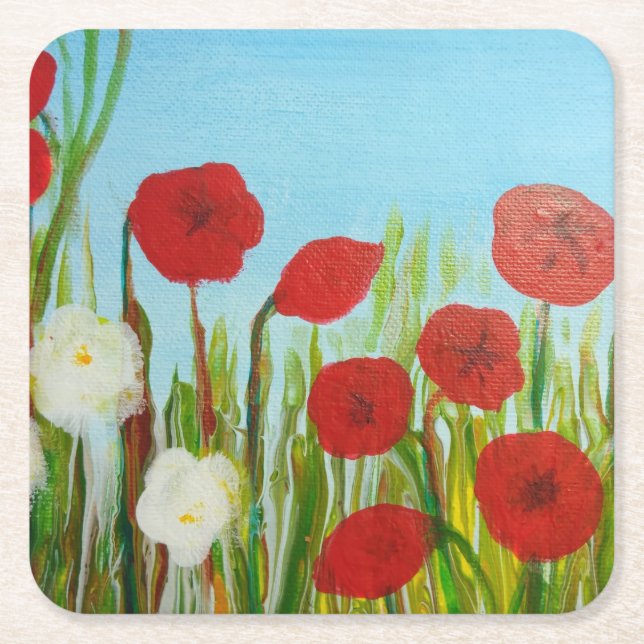 Porta-copo De Papel Quadrado Cachorros e margaridas (Frente)