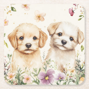 Porta-copo De Papel Quadrado Cachorros Fofos