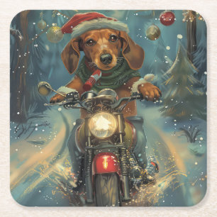 Porta-copo De Papel Quadrado Cachshund Dog Andando na Motocicleta