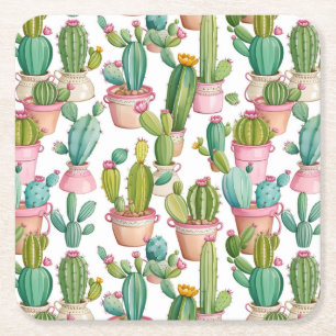 Porta-copo De Papel Quadrado Cactos brilhantes divertidos