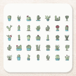 Porta-copo De Papel Quadrado Cactos Suculentas Plantas Desenhadas Botânica