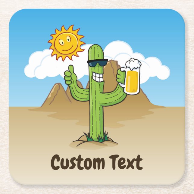 Porta-copo De Papel Quadrado Cactus com Cerveja (Frente)