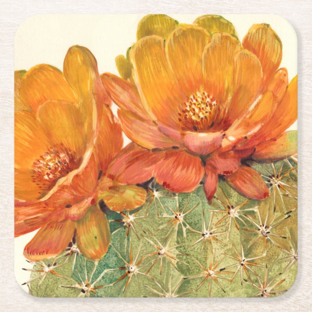 Porta-copo De Papel Quadrado Cactus Orange Blossoms (Frente)