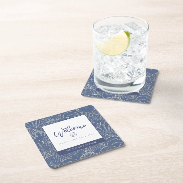 Porta-copo De Papel Quadrado Cadeias Azul e Dourado (Insitu)