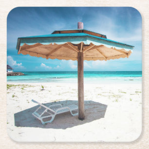 Porta-copo De Papel Quadrado Cadeira de praia e praia de prata das areias do