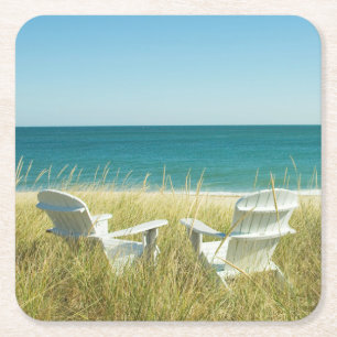 Porta-copo De Papel Quadrado Cadeiras de Adirondack nas dunas