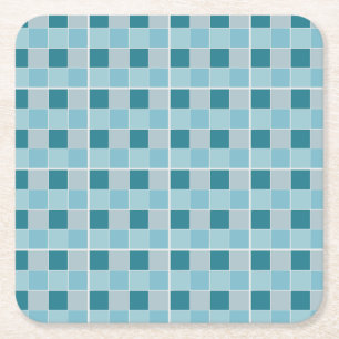 Porta-copo De Papel Quadrado Caderno Xadrez Azul Turquesa Suave Geométrico Mode