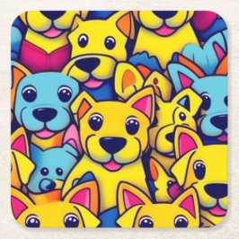 Porta-copo De Papel Quadrado Cães amarelos, cães felizes