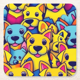 Porta-copo De Papel Quadrado Cães amarelos, cães felizes