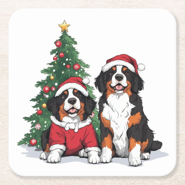 Porta-copo De Papel Quadrado Cães Berneses de Natal (Frente)