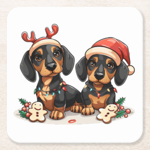 Porta-copo De Papel Quadrado Cães de Natal Dachshund