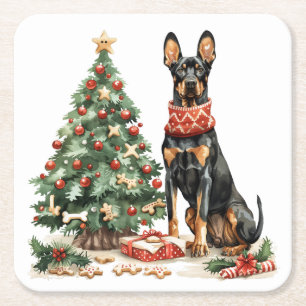 Porta-copo De Papel Quadrado Cães Dobermann de Natal