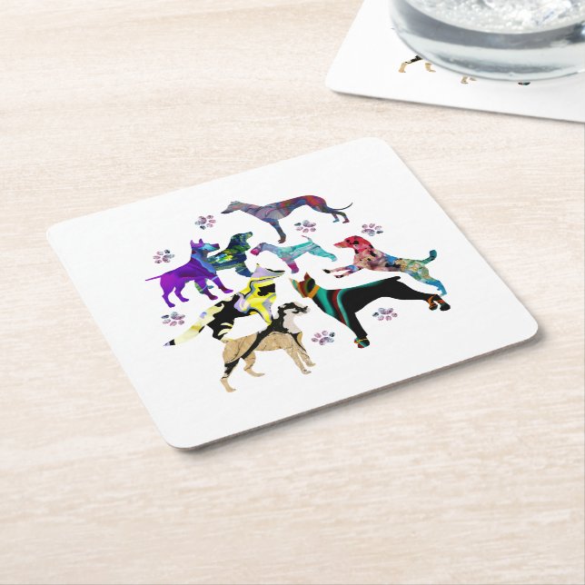 Porta-copo De Papel Quadrado Cães e patas (Inclinado)