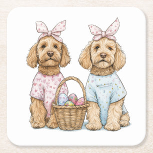 Porta-copo De Papel Quadrado Cães Goldendoodle de Páscoa