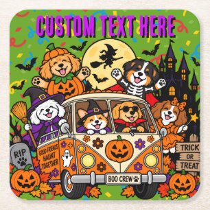 Porta-copo De Papel Quadrado Cães personalizados de Halloween Van e Castelo Ass