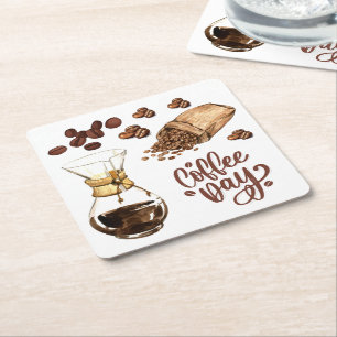 Porta-copo De Papel Quadrado Café dia Legal castanho-russo Espresso Branco