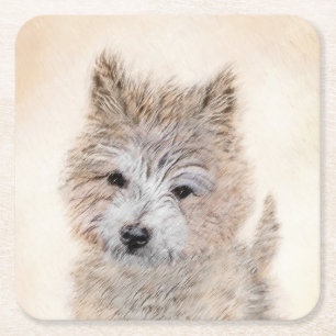 Porta-copo De Papel Quadrado Cairn Terrier Puppy Painting - Arte Original De C