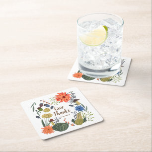 Porta-copo De Papel Quadrado Caiu do cogumelo floral de Ação de Graças