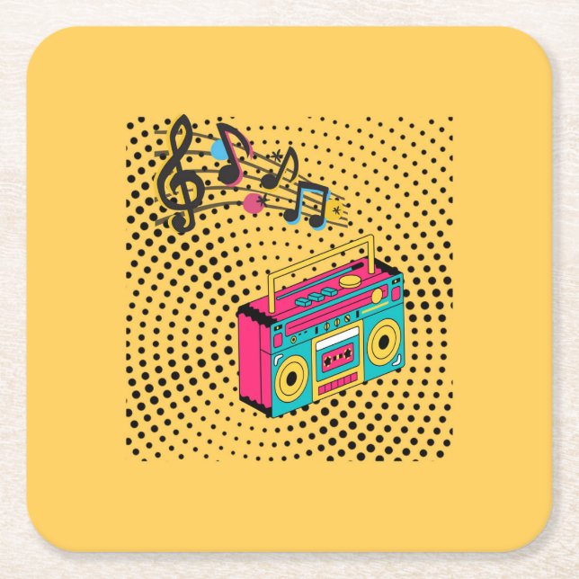 Porta-copo De Papel Quadrado Caixa de expansão de áudio retroativa. (Frente)